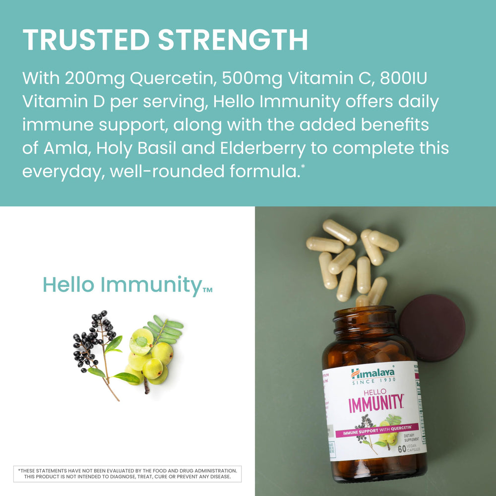 Himalaya Hello Immunity ingredients graphic featuring Sophora Japonica flavonoids