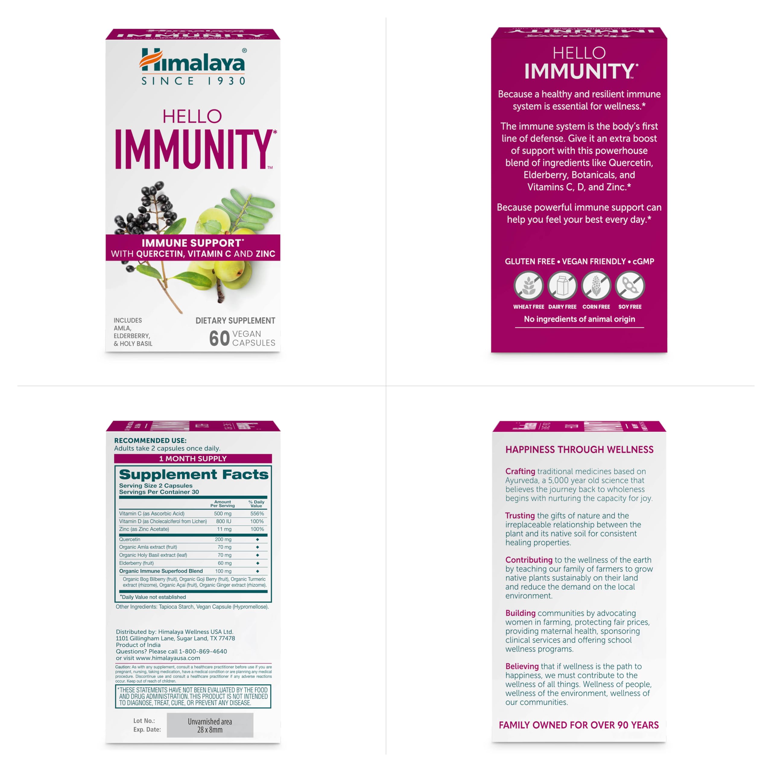 Himalaya Hello Immunity packaging insert highlights clean, filler-free caplets