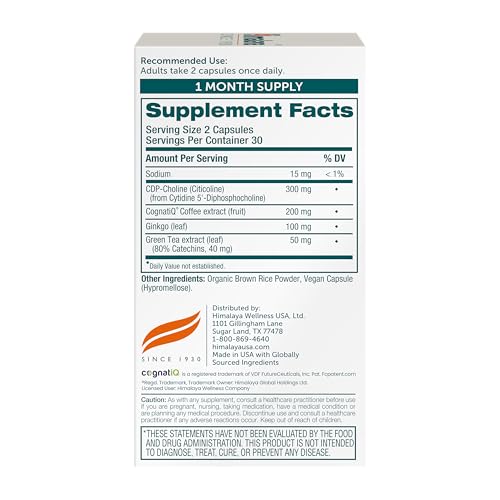 Himalaya Memory & Focus label highlights CognatiQ Coffee extract for focus support