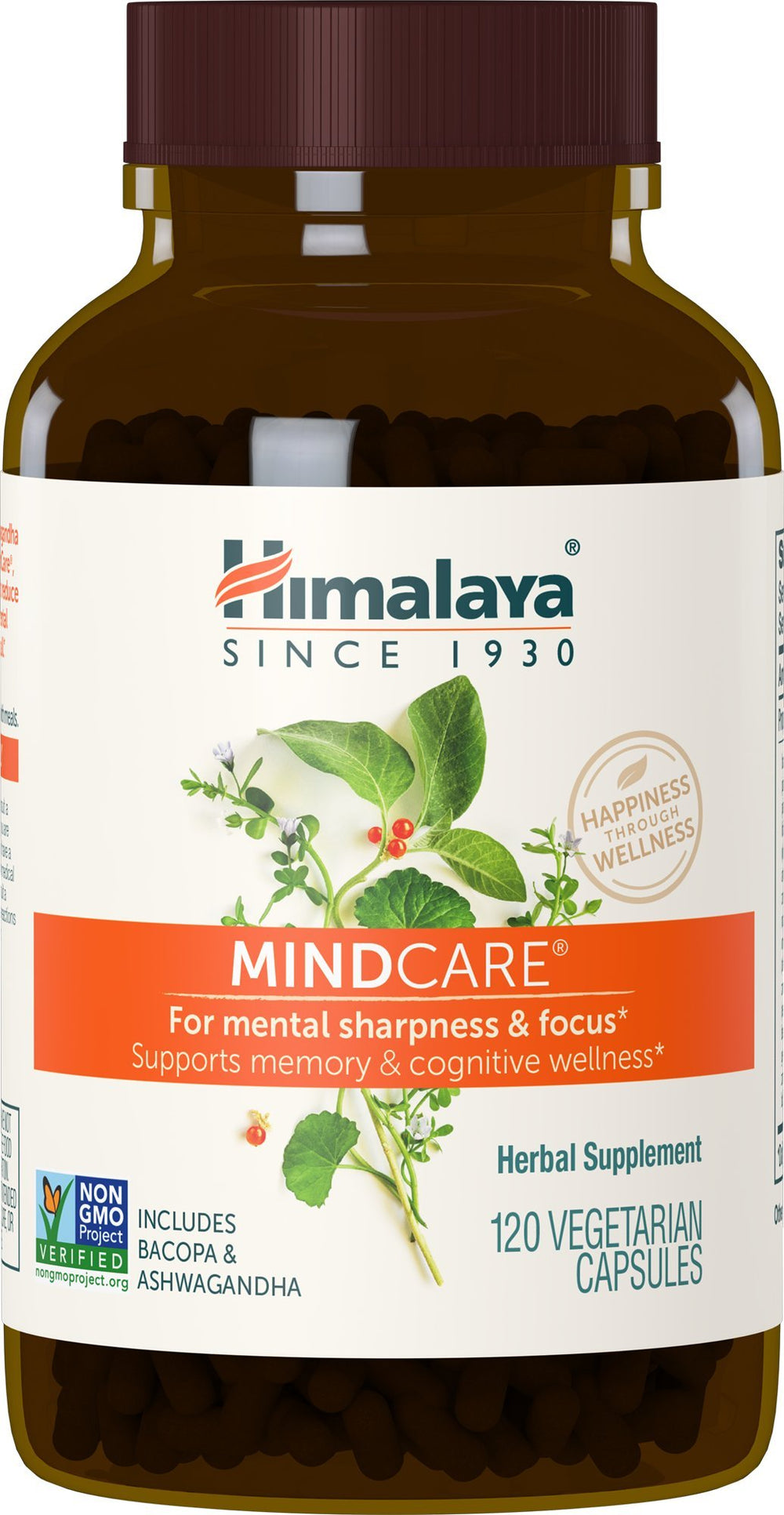 Himalaya MindCare bottle front showing focus support for busy days