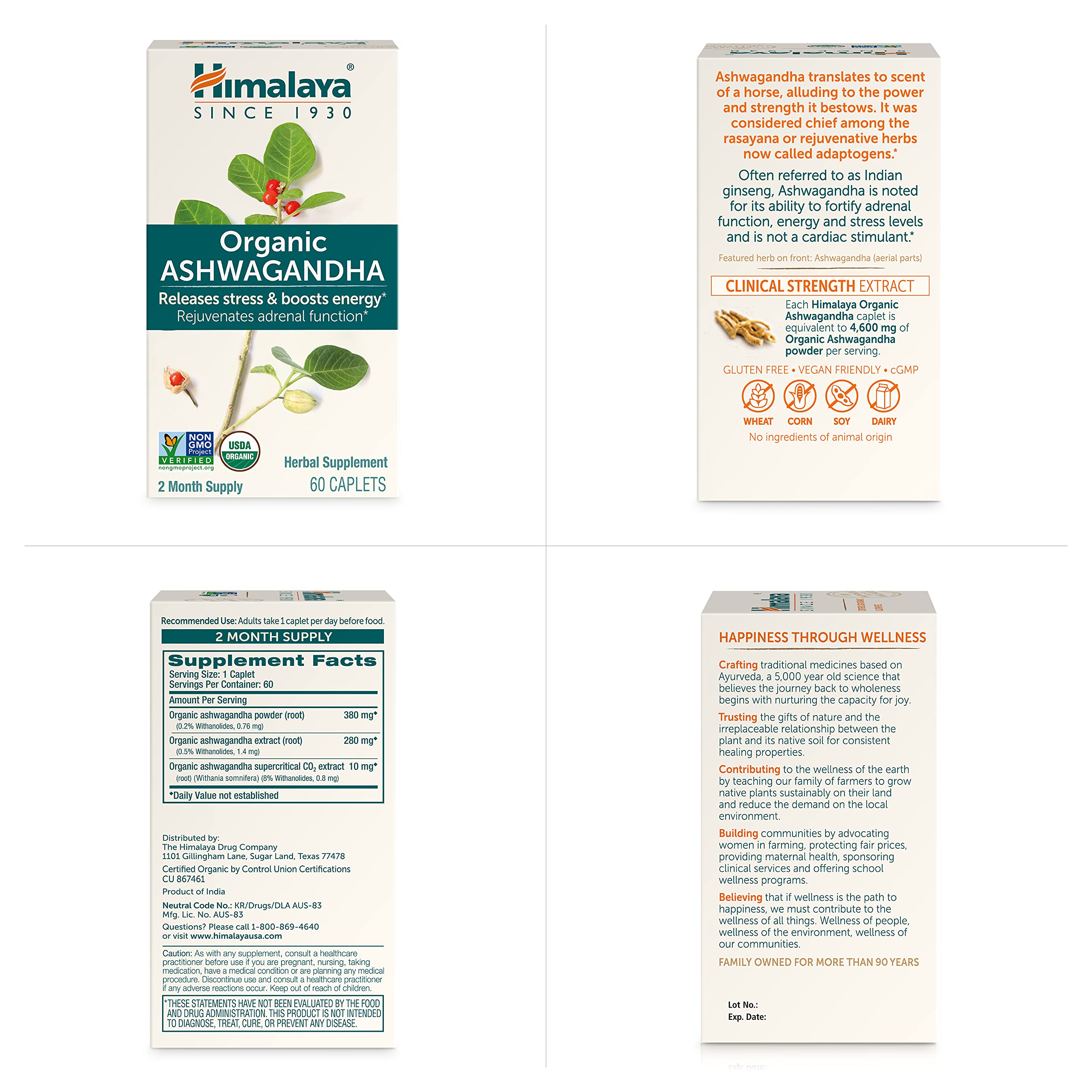 Himalaya Organic Ashwagandha box showing 60 caplets in a two-pack