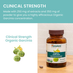 Himalaya Garcinia Cambogia tablet close-up emphasizing plant-based caplets