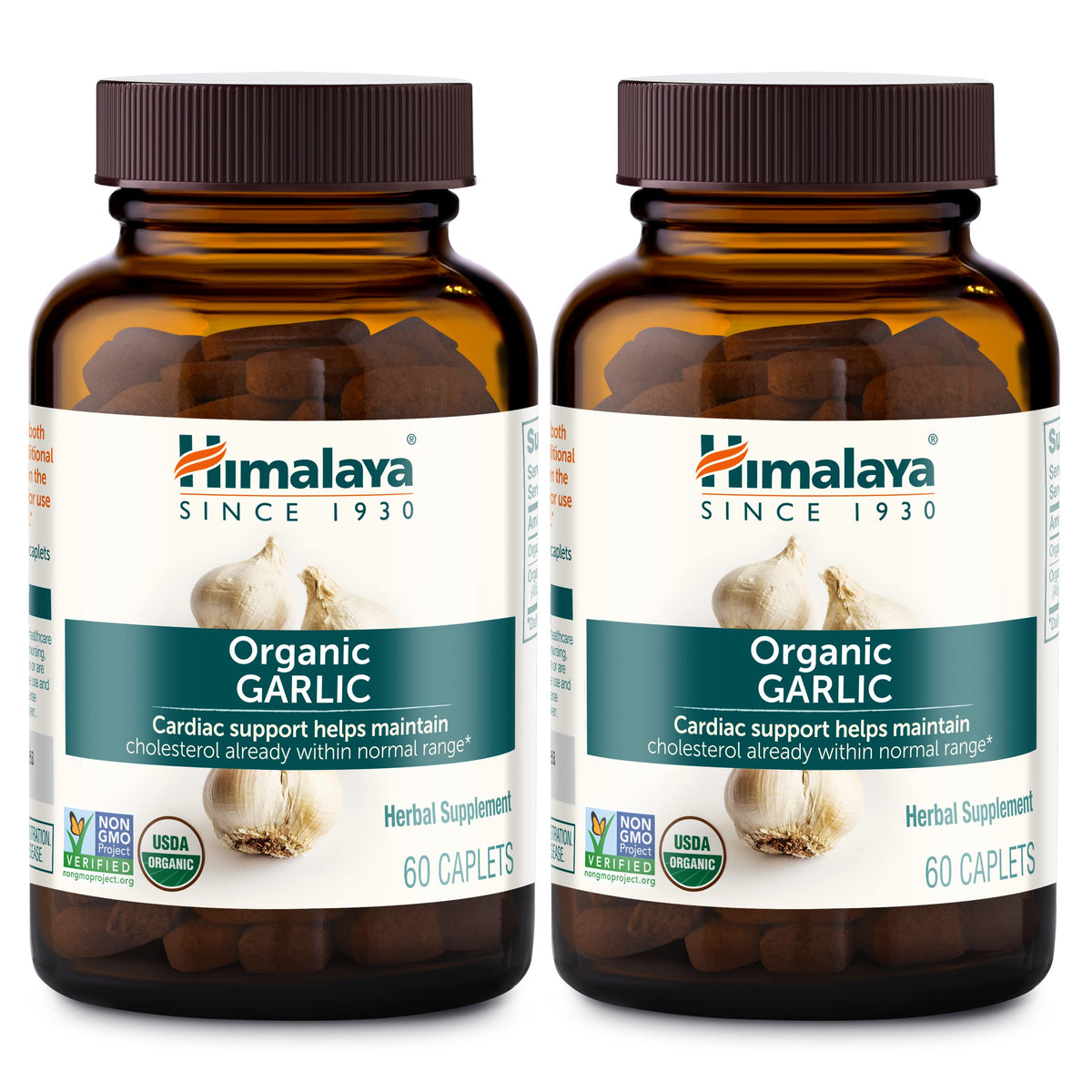 Himalaya Organic Garlic caplets bottle front for daily lipid metabolism and immune support