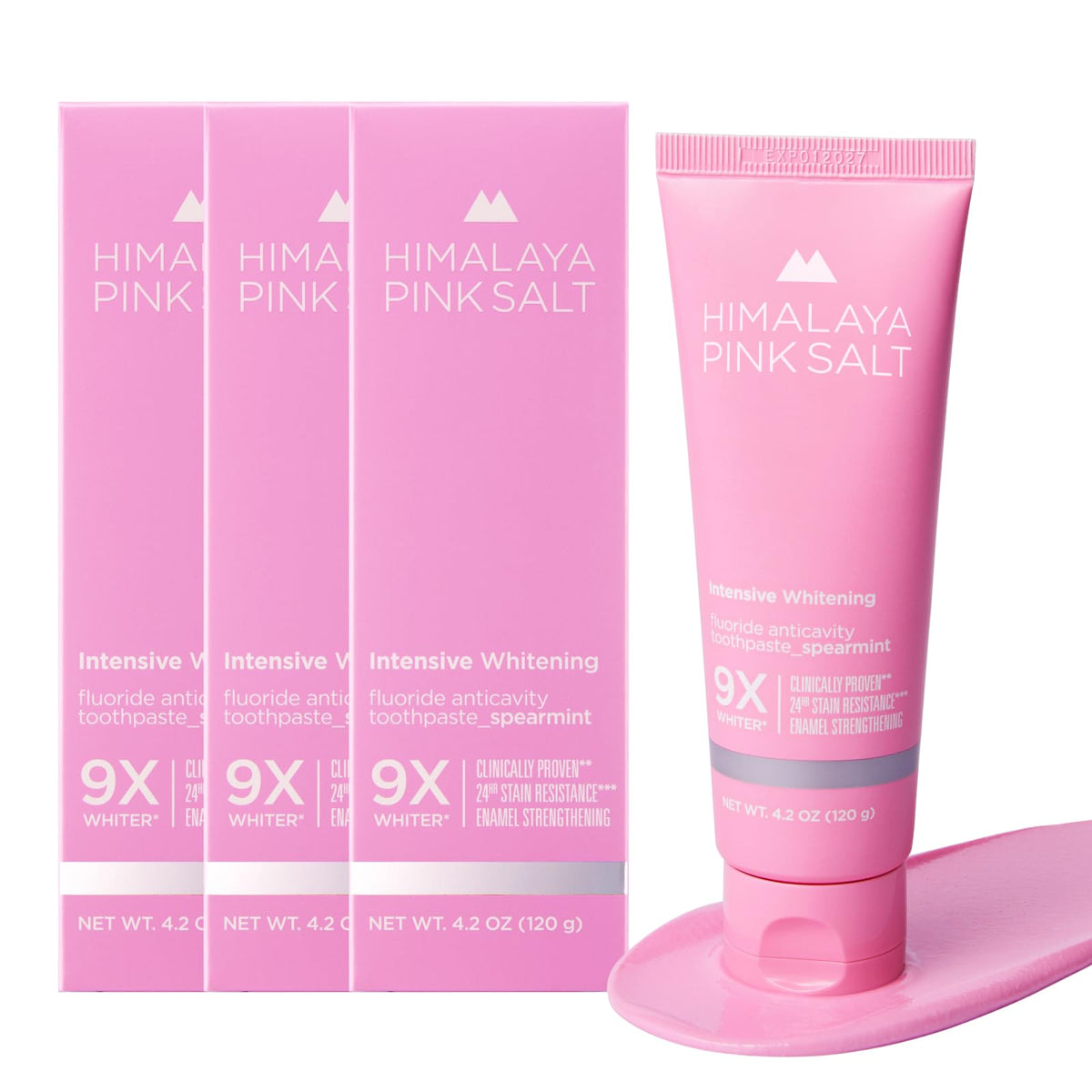 HIMALAYA PINKSALT toothpaste hero image showing whitening action.
