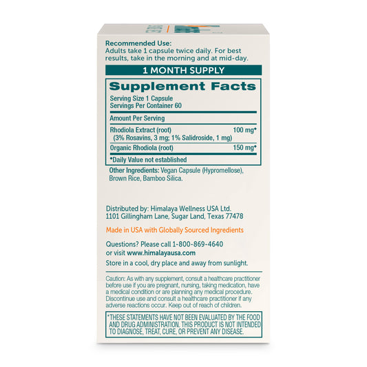 Himalaya Rhodiola Rosea capsules close-up for energy support