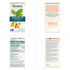 Himalaya Turmeric95 bottle label highlights curcuminoids and joint support potential.