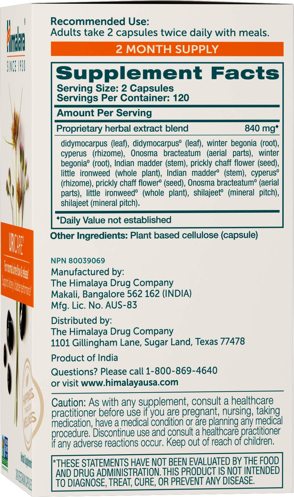Himalaya UriCare packaging highlights urinary tract wellness for everyday comfort
