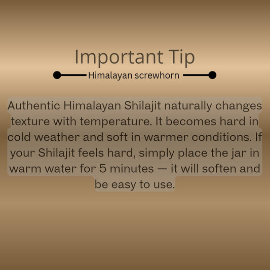 Himalayan Screwhorn Shilajit resin pour highlights easy mix into drinks for sustained energy.