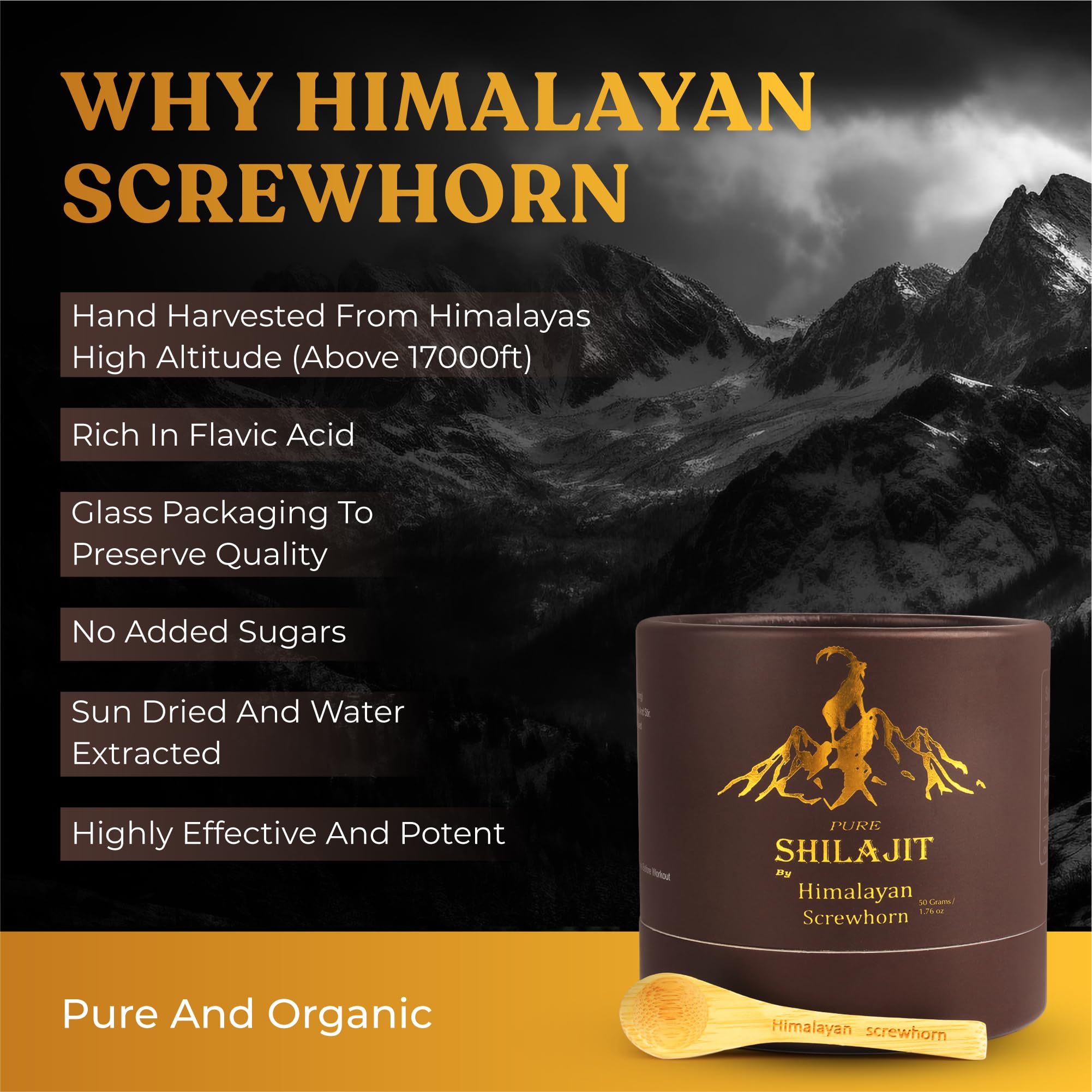 Himalayan Screwhorn Shilajit resin spoon depicts convenient serving with no fuss.