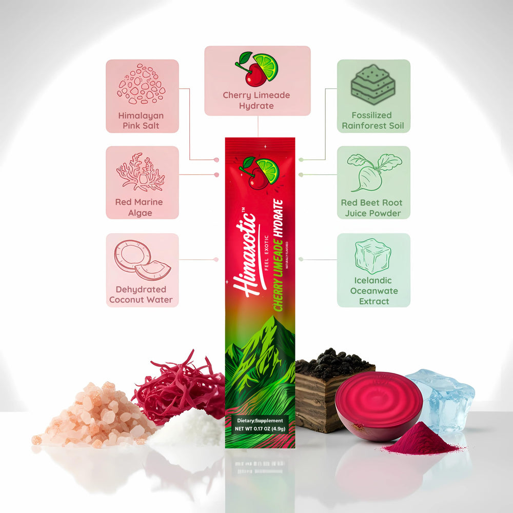 Himaxotic Cherry Limeade Hydrate colorful drink in a glass with crisp flavor.