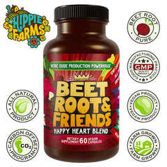 Hippie Farms Beet Root Capsules ingredients panel close-up.