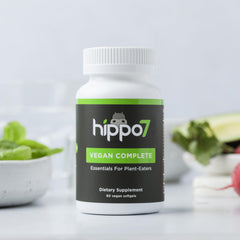 Hippo7 omega-3 DHA+EPA softgels close-up for daily nutrient intake.