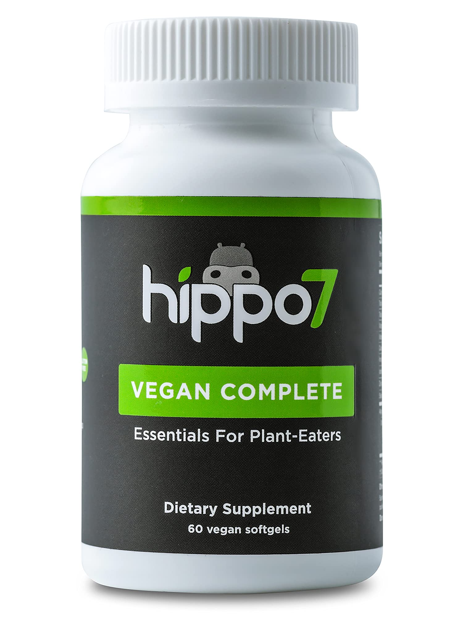 Hippo7 vegan complete multivitamin bottle front for daily vegan wellness.