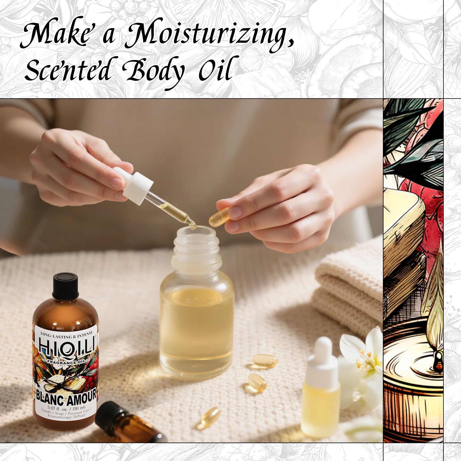 HIQILI Blanc Amour fragrance oil for body oil DIY, smooth and skin-friendly.