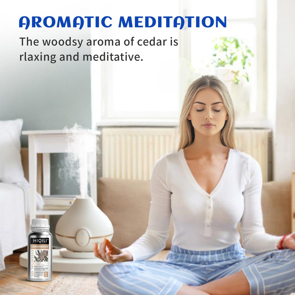 Cedarwood oil diffuses at home, creating a calm atmosphere.