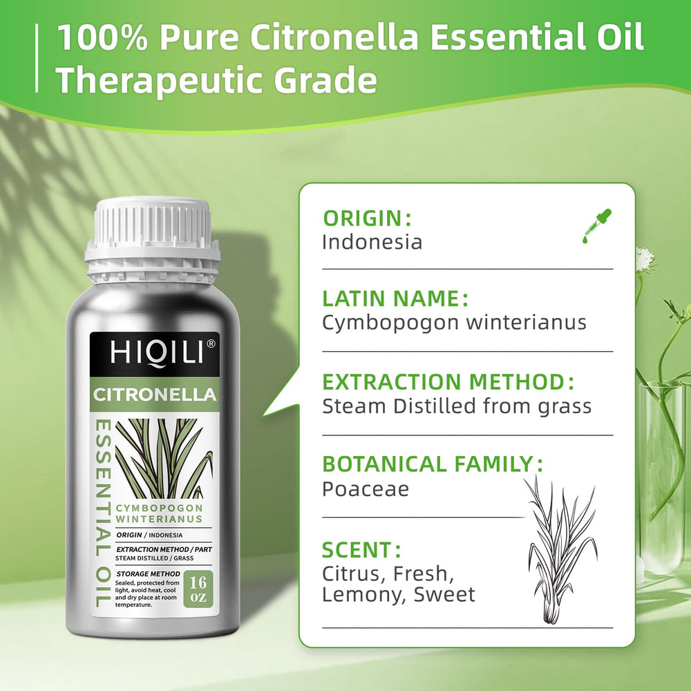 Product packaging for HIQILI citronella oil with COA and safety seals