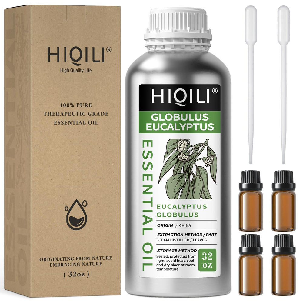 HIQILI Eucalyptus essential oil bottle pour for a crisp, refreshing aroma.