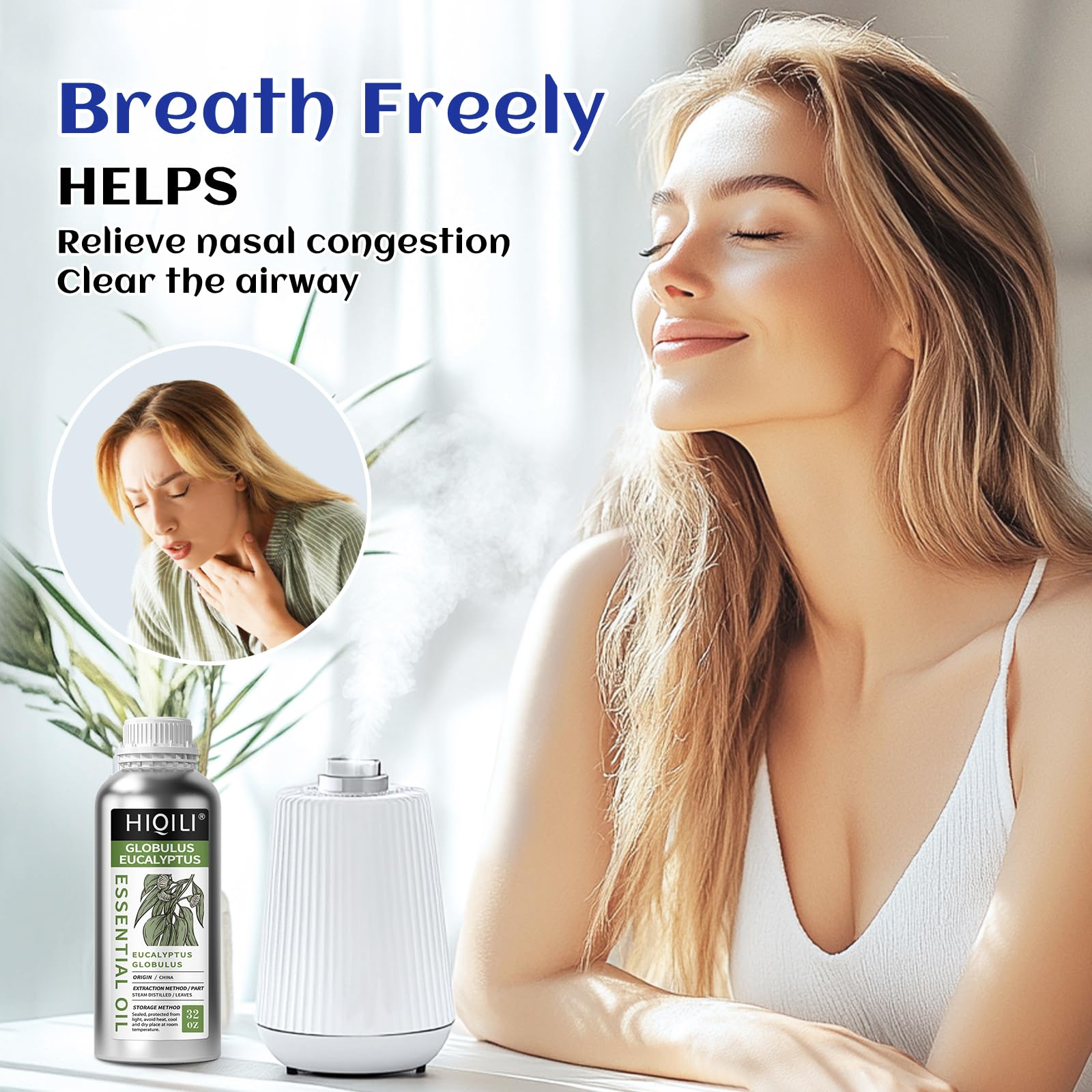 HIQILI eucalyptus oil diffuser scene showing versatile room diffusion.