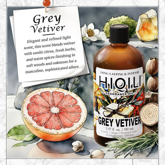 HIQILI Grey Vetiver bottle closeup for premium DIY fragrance projects