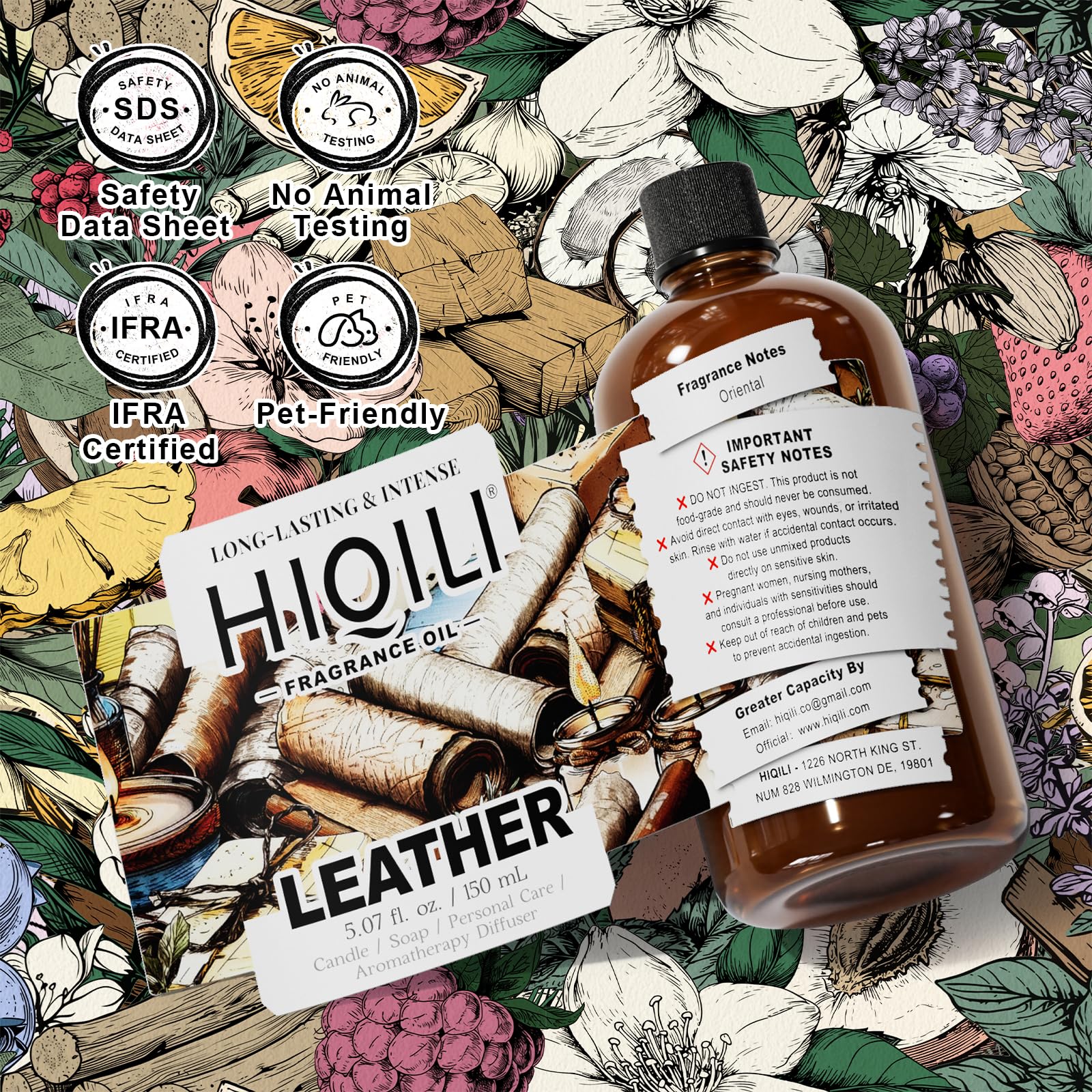 HIQILI Leather fragrance oil added to body lotion for subtle fragrance