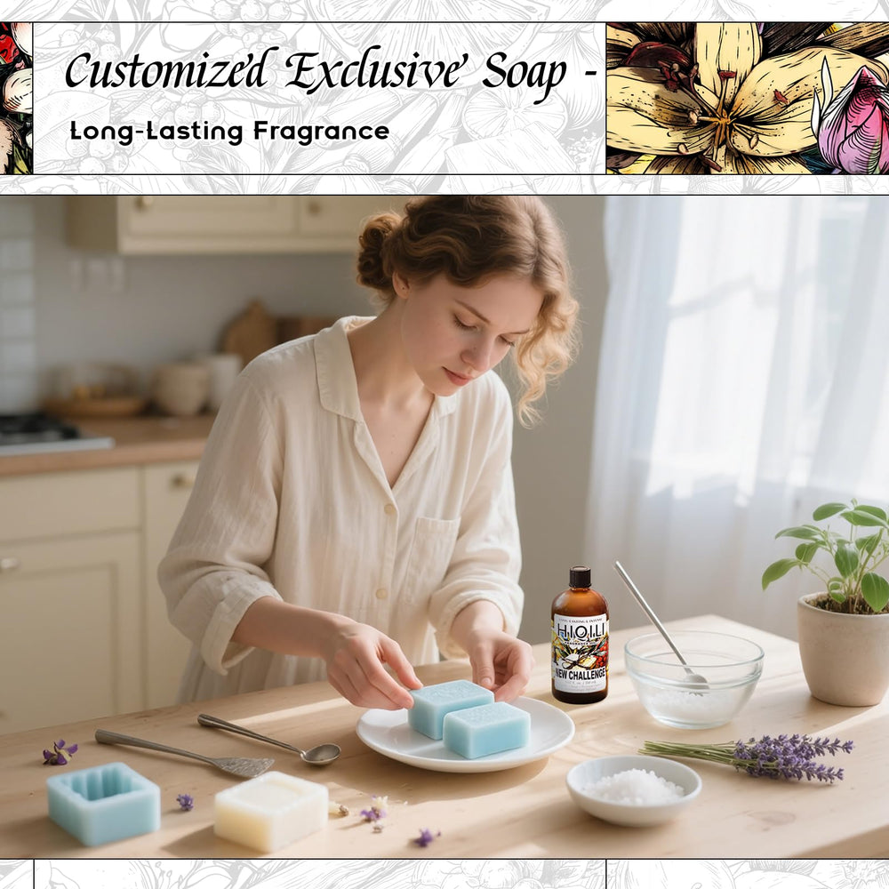HIQILI New Challenge fragrance oil added to handmade soap for depth of aroma.