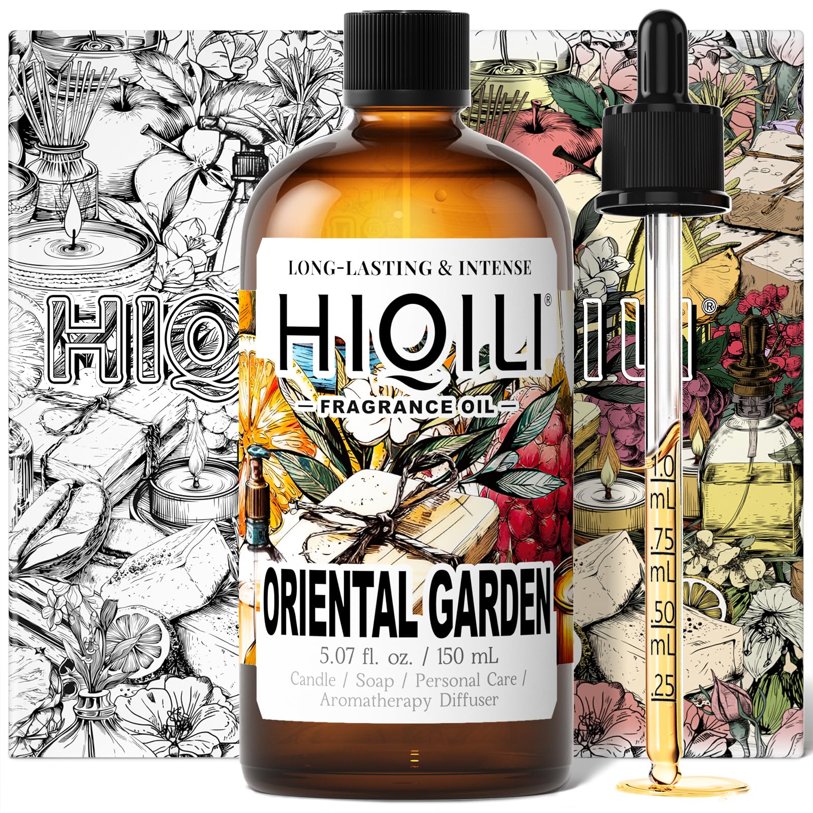 HIQILI Oriental Garden fragrance bottle pouring with citrus jasmine notes for candles
