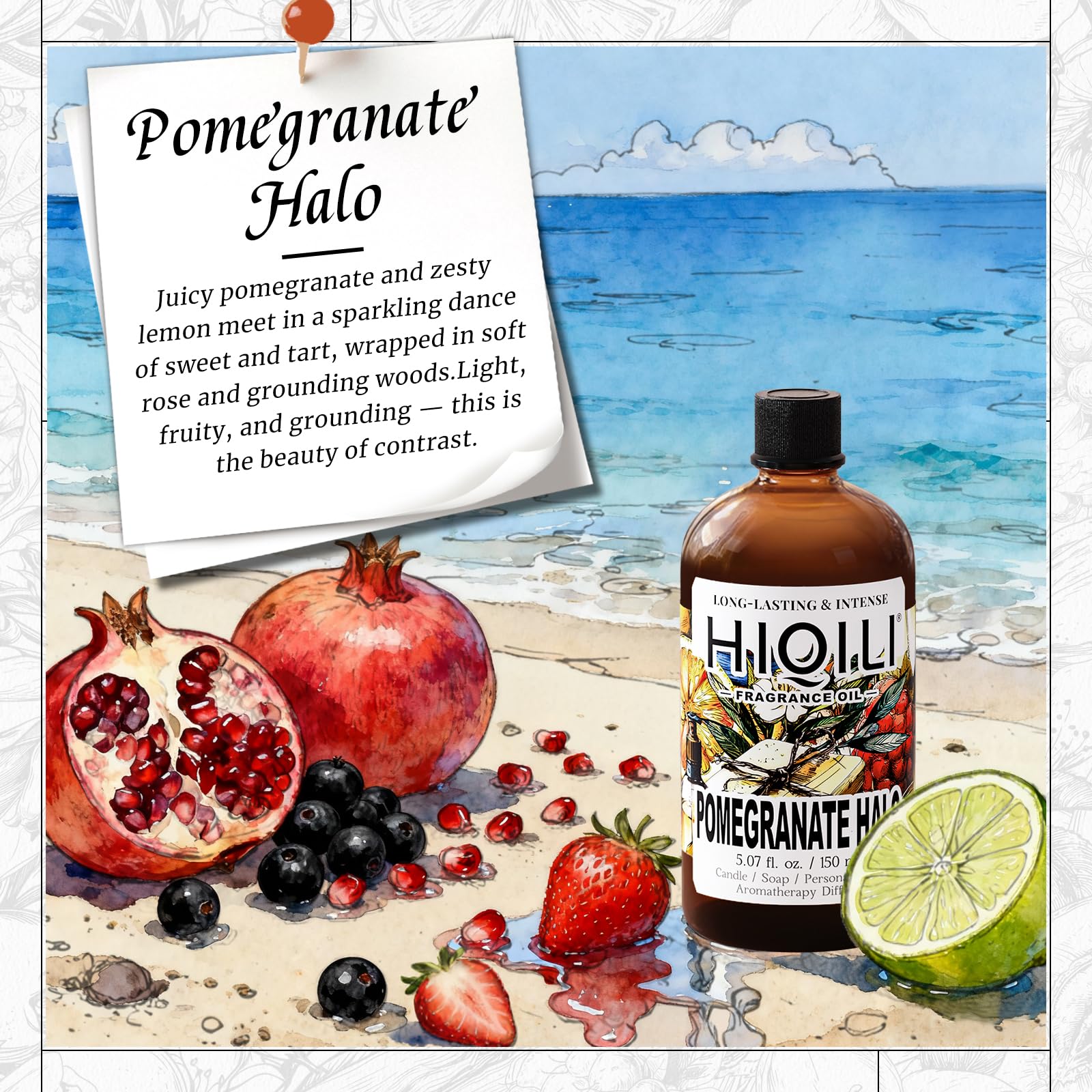 HIQILI Pomegranate Halo fragrance oil dropper for precise dosage in sprays and soaps