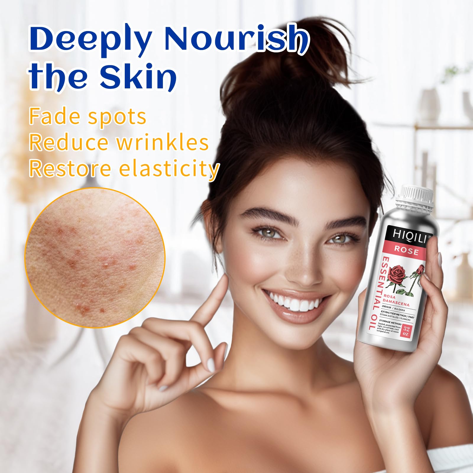 HIQILI rose oil applied to skin during routine care