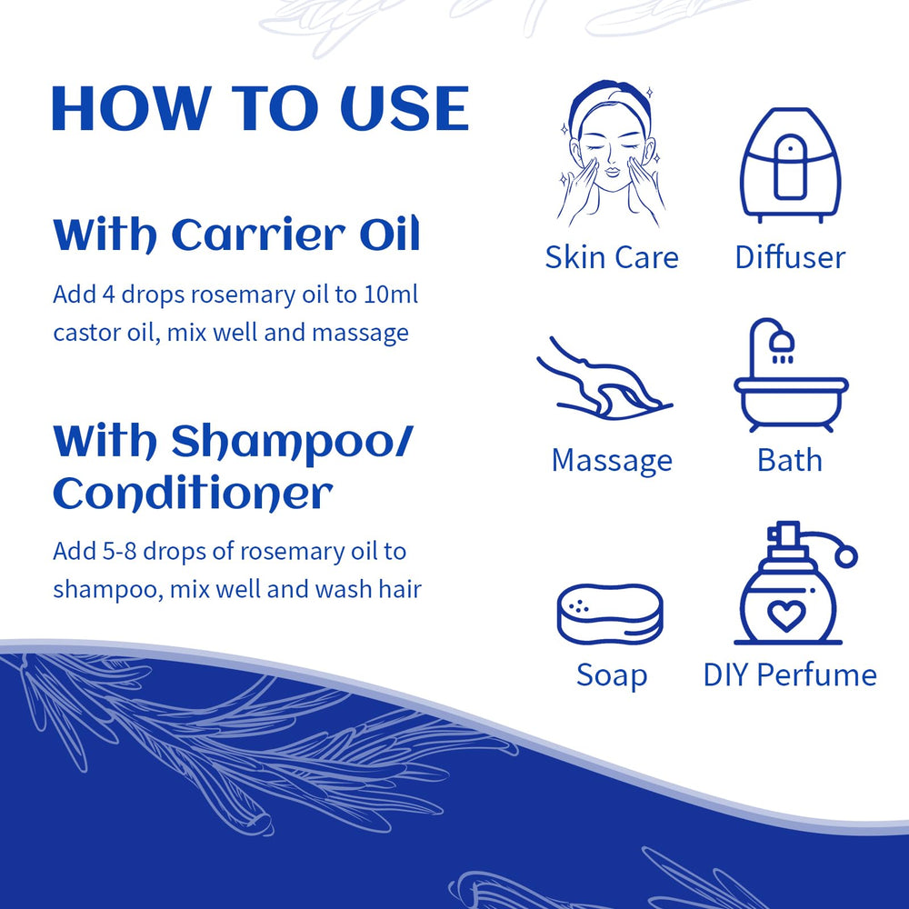 Massage HIQILI rosemary oil with a carrier oil for a soothing experience.