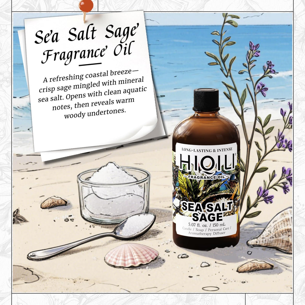 HIQILI Sea Salt Sage candle-making scent drops ideal for wax projects.