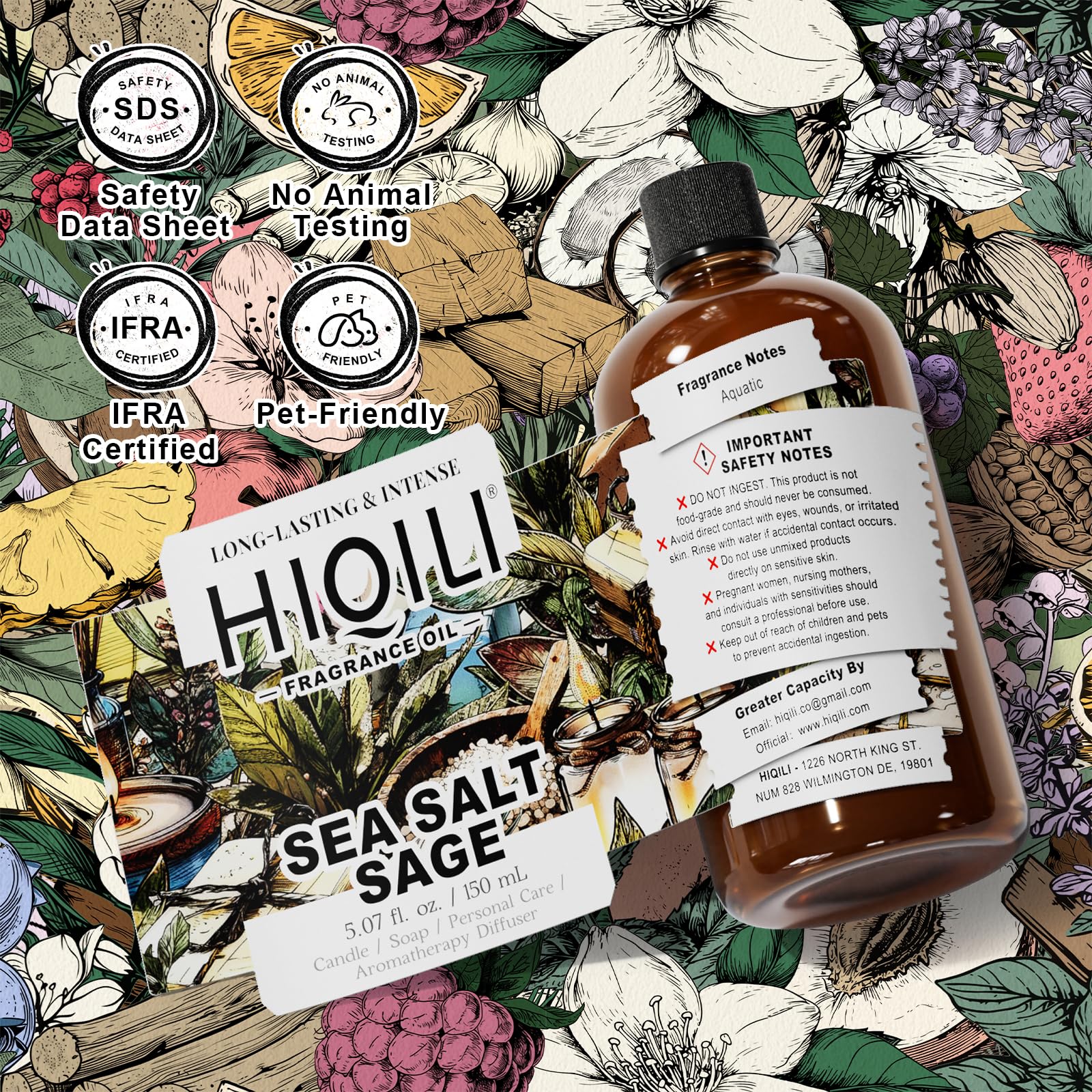 HIQILI Sea Salt Sage IFRA-certified fragrance for safe projects.