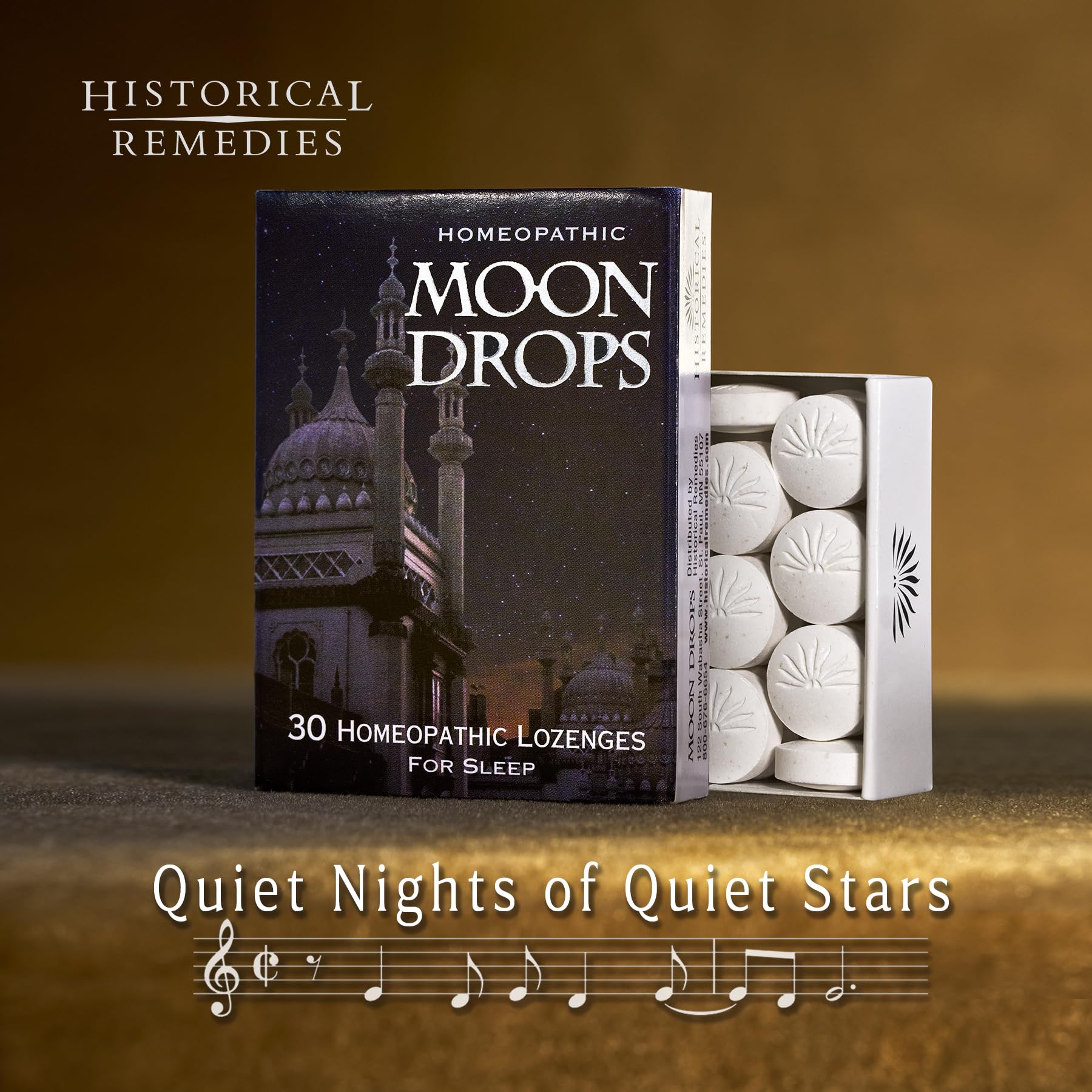 Moon Drops lozenges close-up highlighting vanilla flavor by Historical Remedies.
