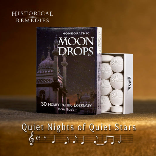 Historical Remedies Moon Drops lozenges pack ready for travel and quick sleep support.