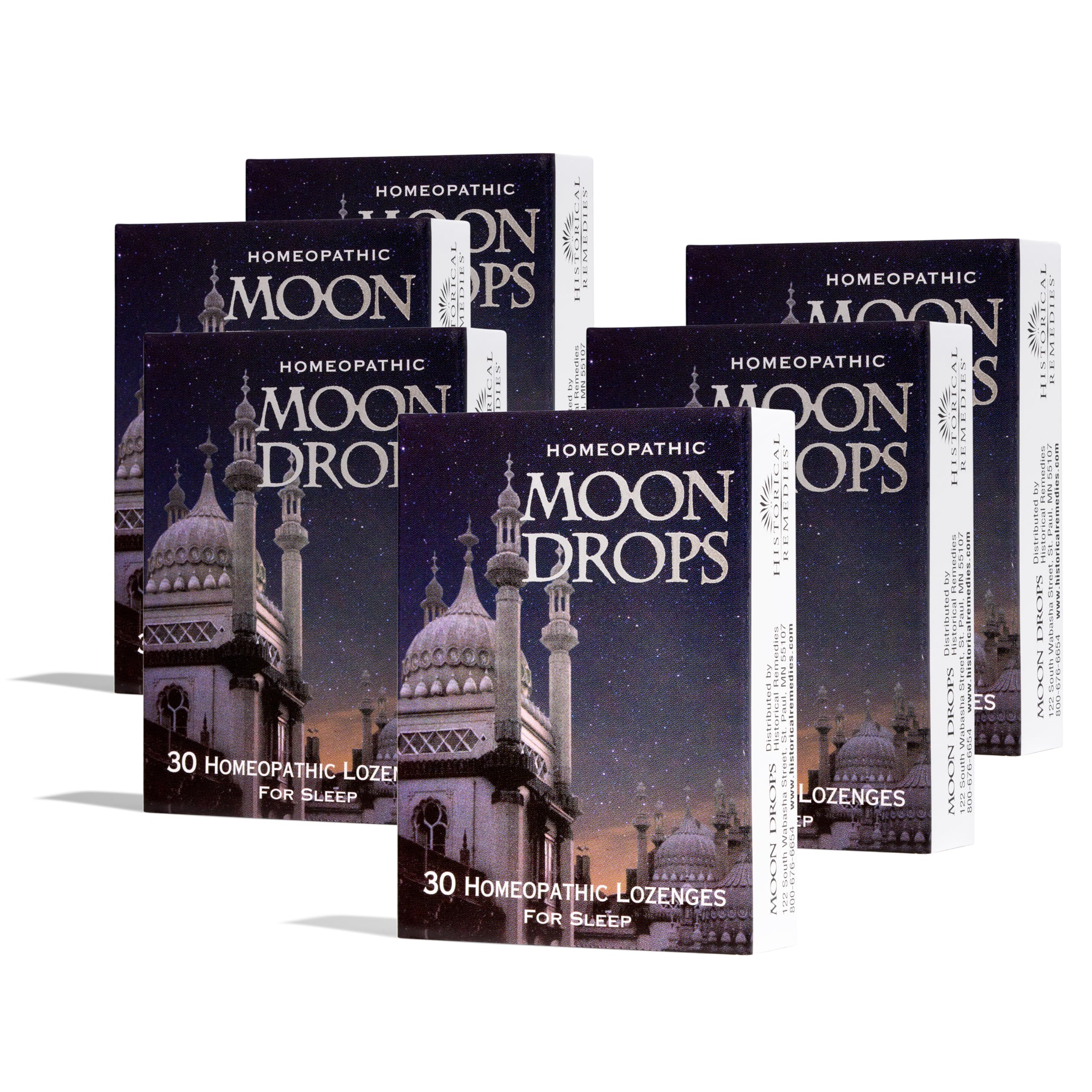Historical Remedies Moon Drops pack front, convenient sleep support on the go.