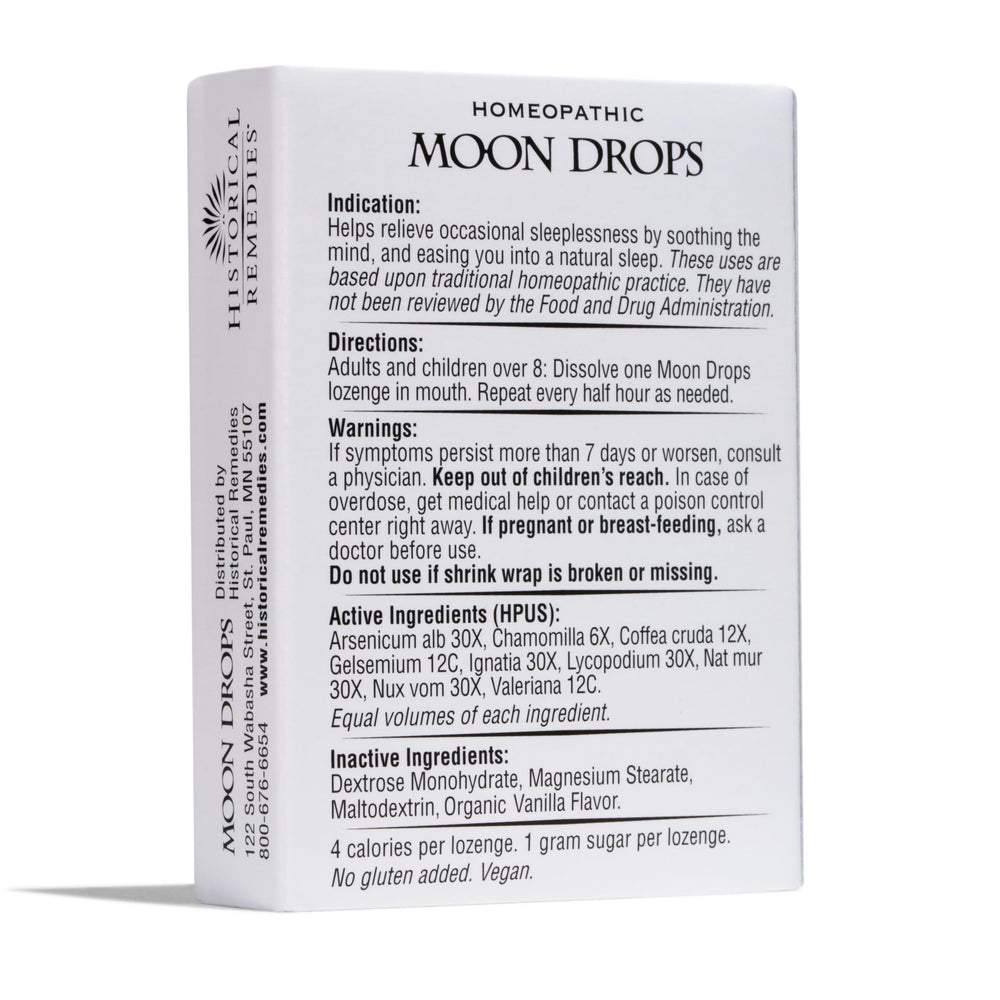 Moon Drops usage scene showing discreet quick sleep aid by Historical Remedies.