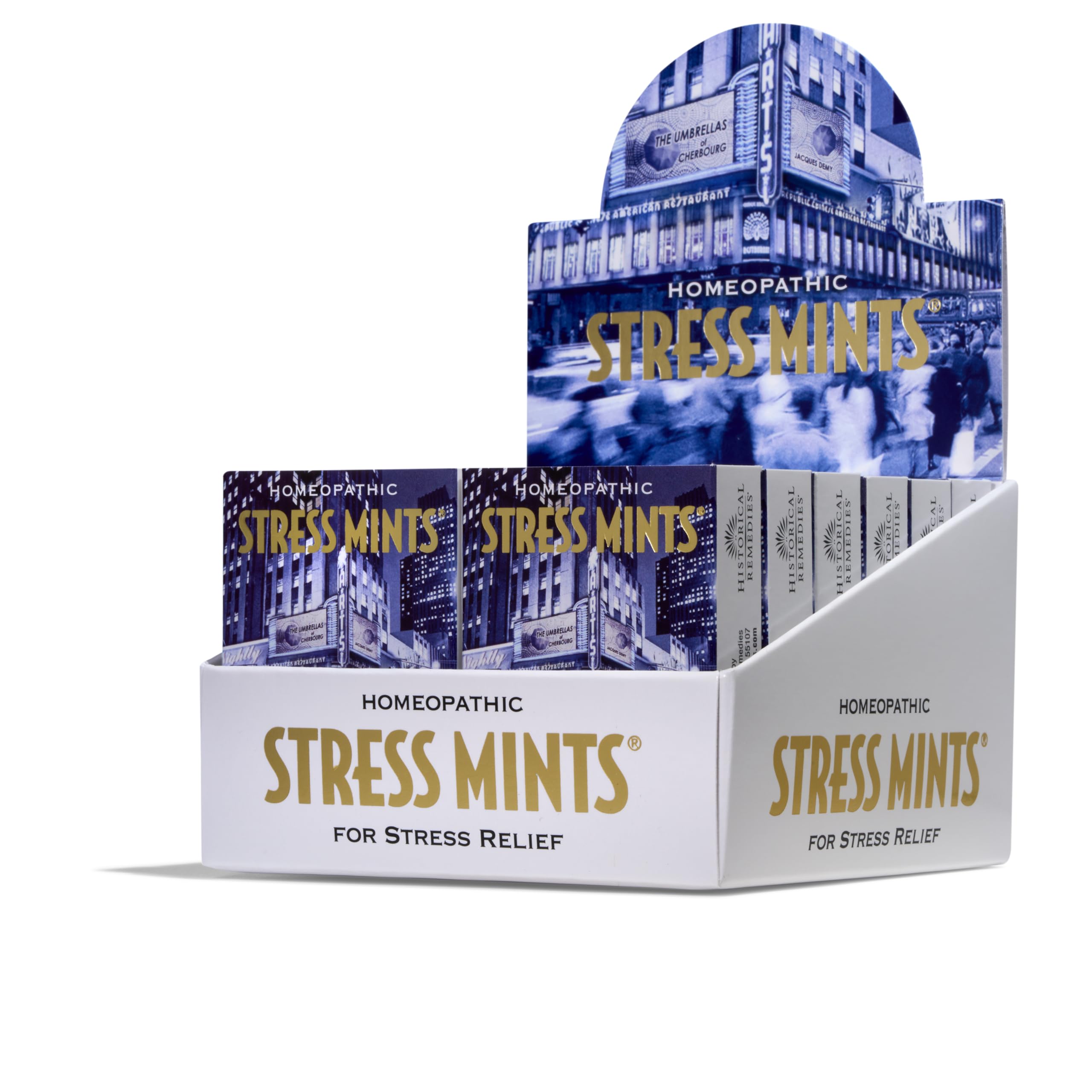 Historical Remedies Stress Mints 12-pack packaging ready for travel.