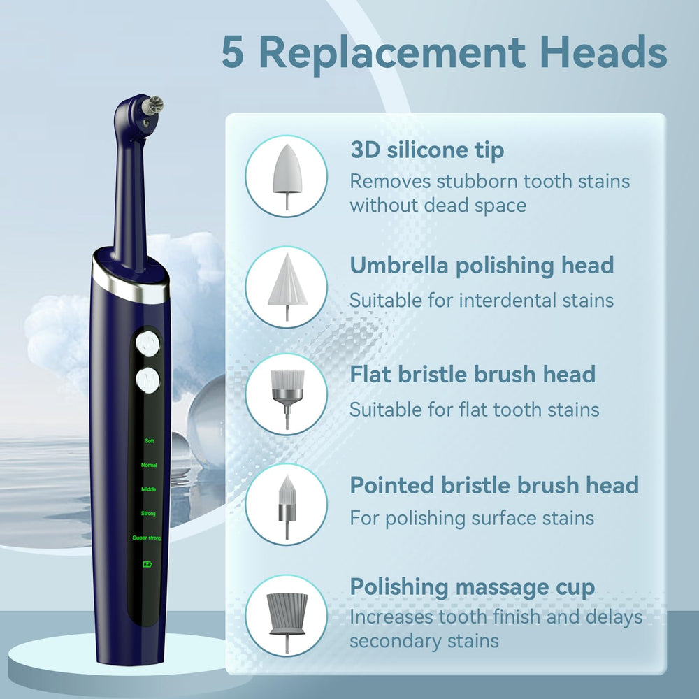 Five replacement heads for Hitoth polisher enabling tailored cleaning