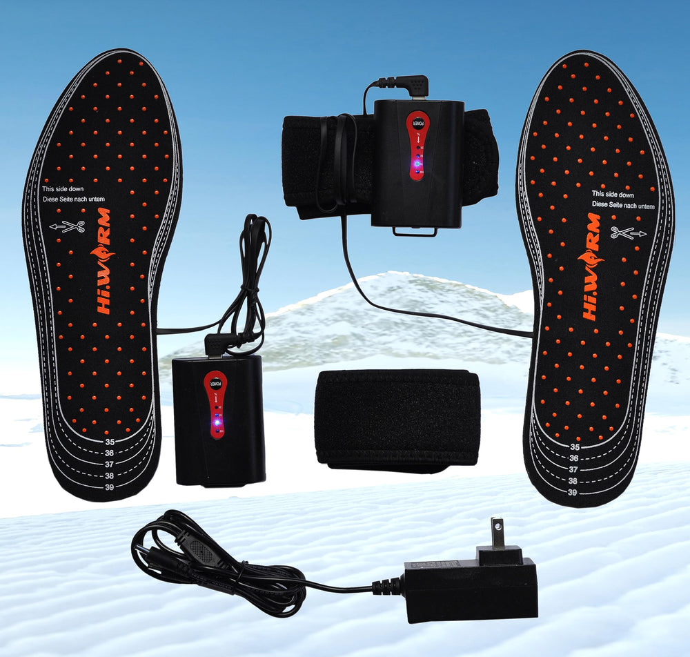 HIWARM insoles illustrate rapid heat in 30 seconds for quick warmth.