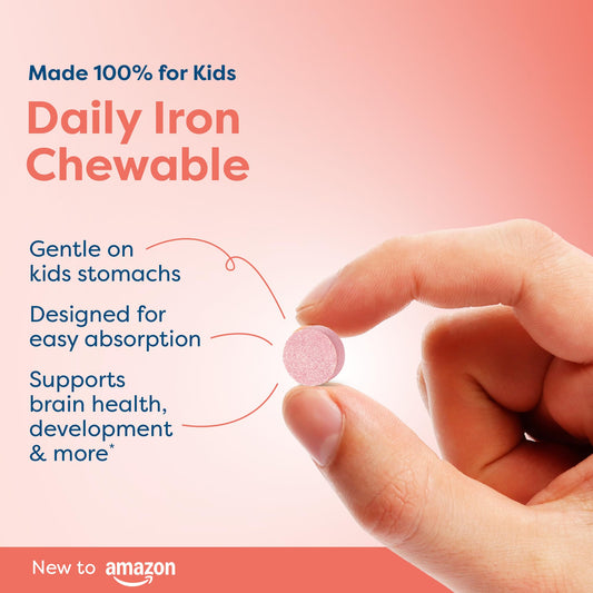 HIYA Iron+ Kids strawberry chew being enjoyed, highlighting kid-friendly taste.