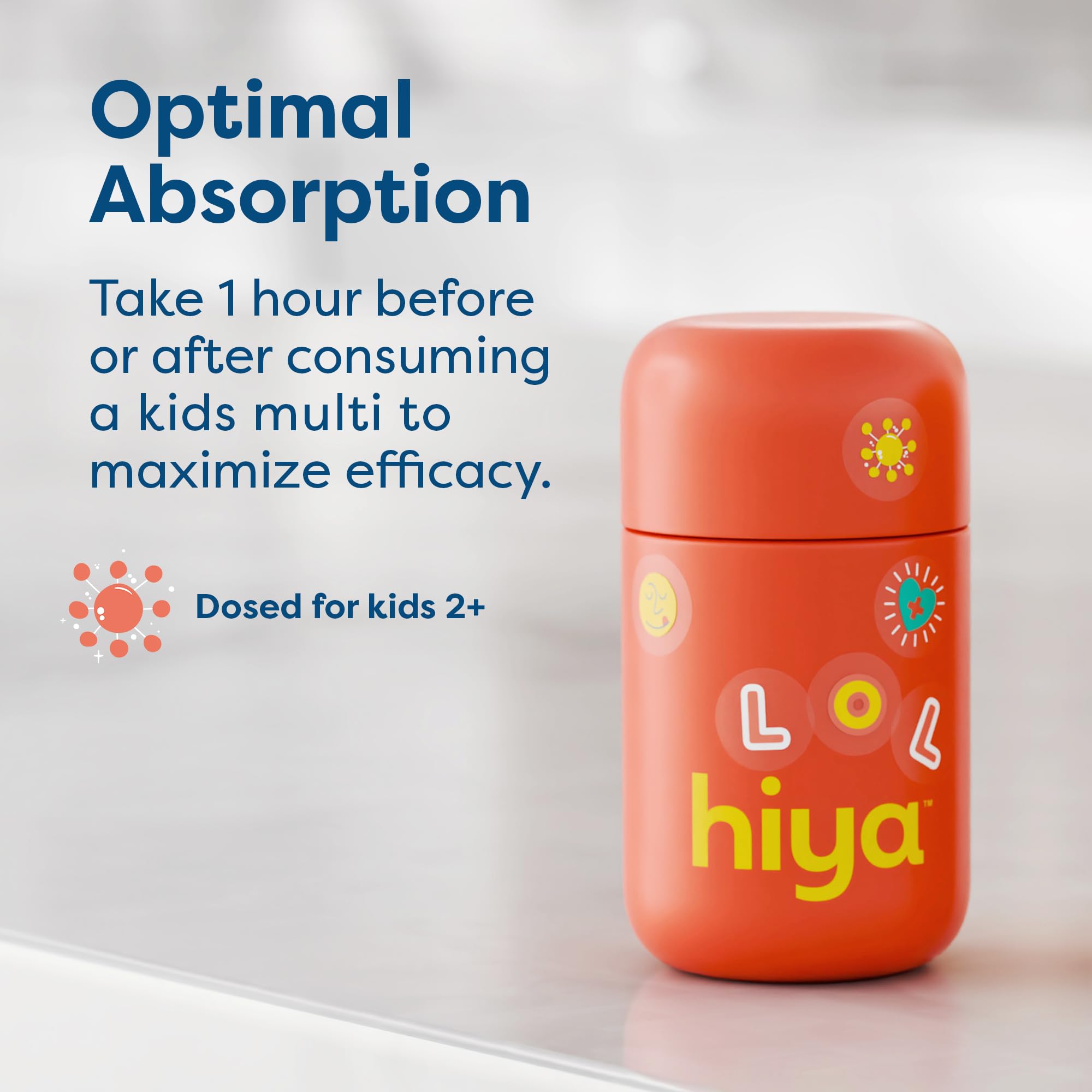 HIYA Iron+ Kids refillable glass bottle supports easy daily use.