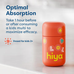 HIYA Iron+ Kids refillable glass bottle supports easy daily use.