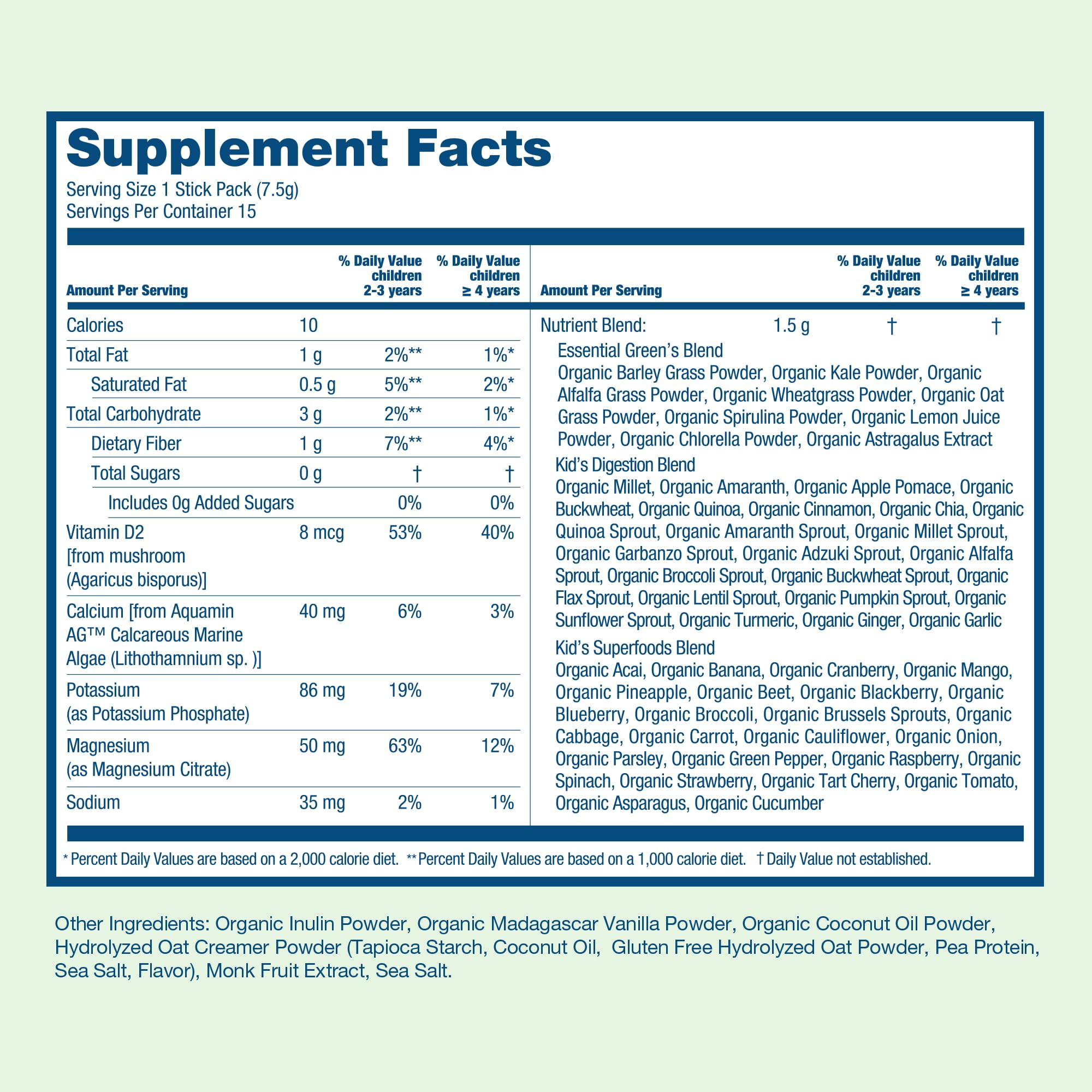 HIYA Kids Greens Powder Sticks Immune Support with berries complements routines