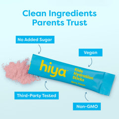 Hiya Kids Hydration berry powder dissolving in water for a refreshing drink.