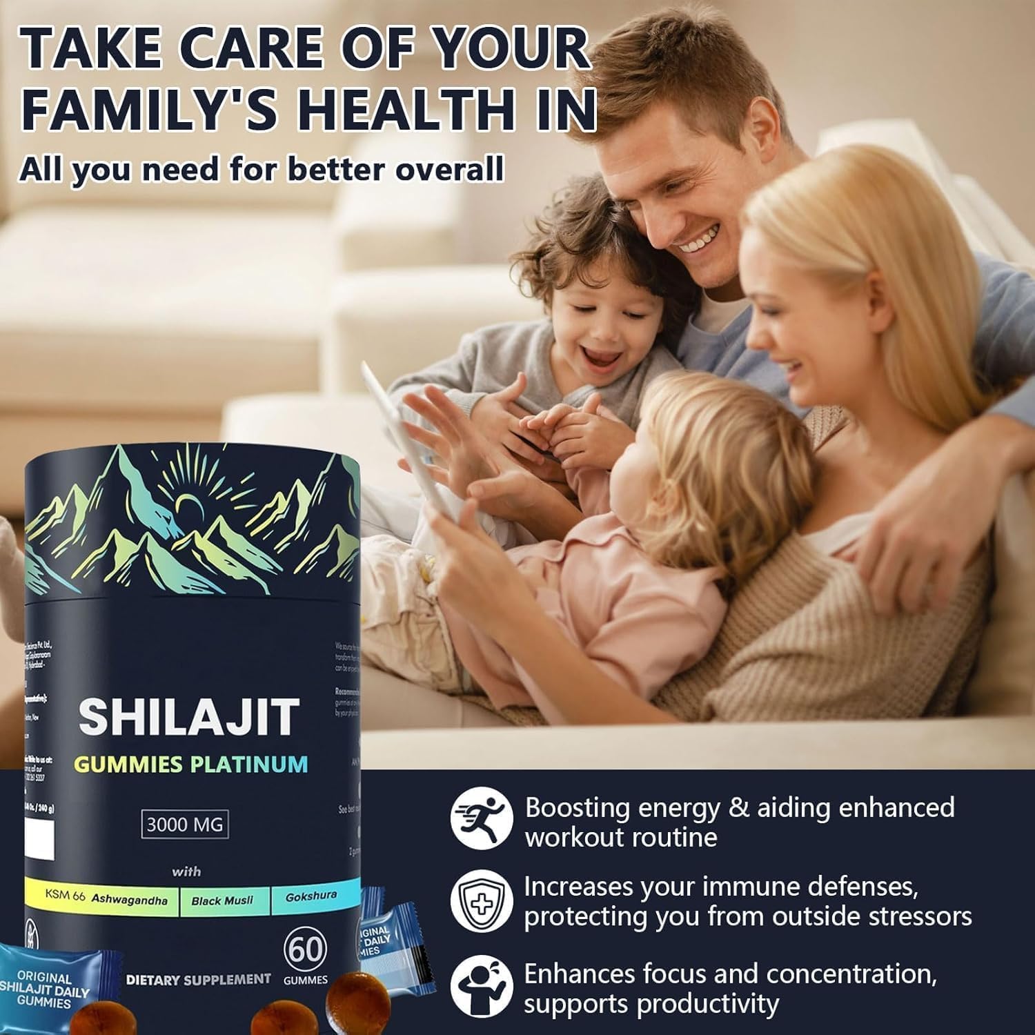 HLONNS Platinum Shilajit Gummy premium quality label on shelf