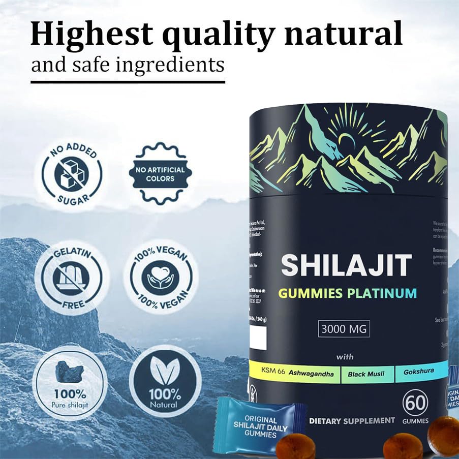 HLONNS Platinum Shilajit Gummy ingredients label showcases 85+ minerals