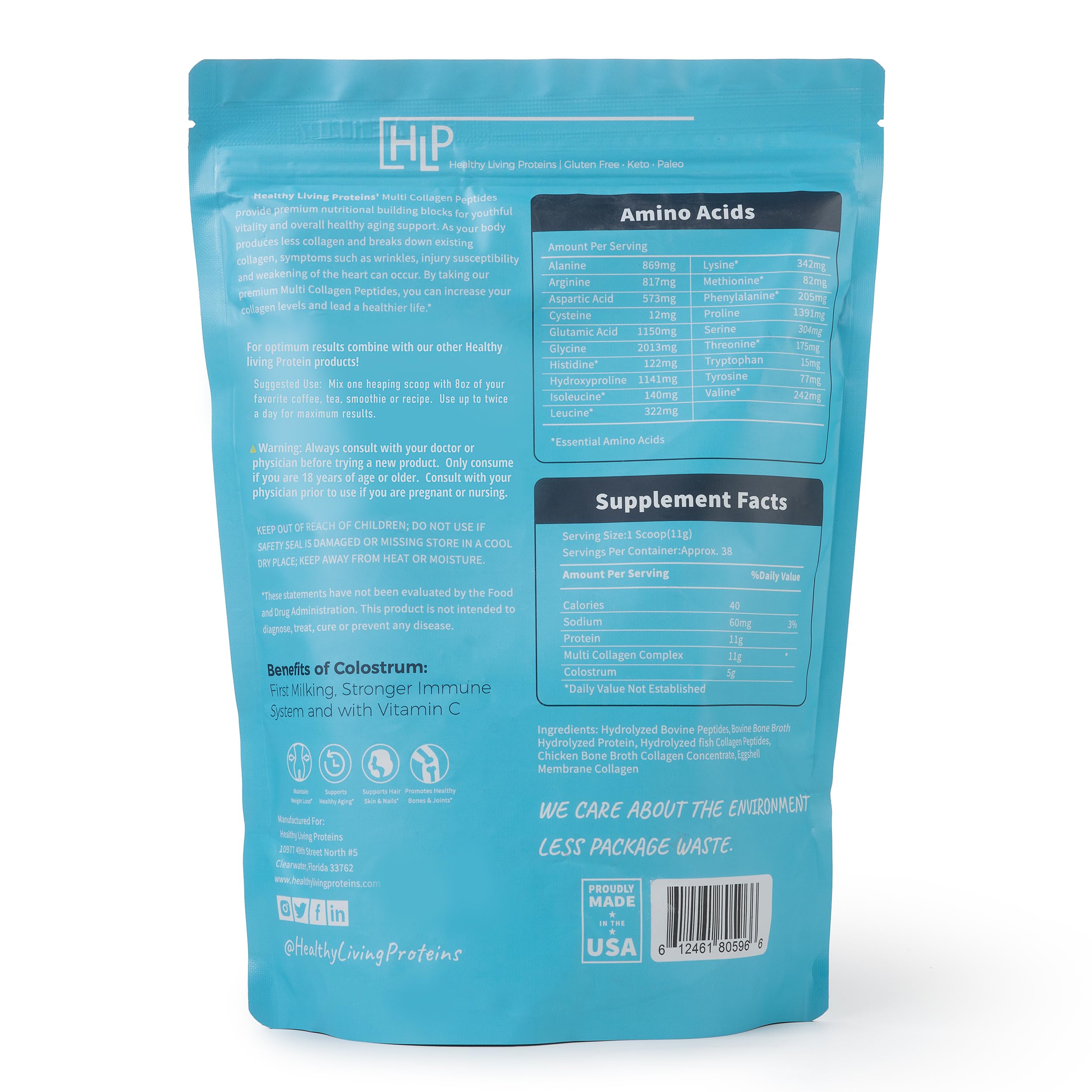 HLP Colostrum Powder Tub emphasizes immune and gut-friendly ingredients.