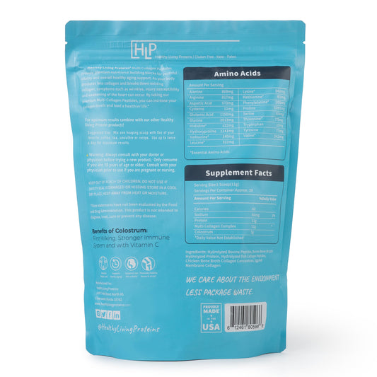 HLP Colostrum Powder Tub emphasizes immune and gut-friendly ingredients.