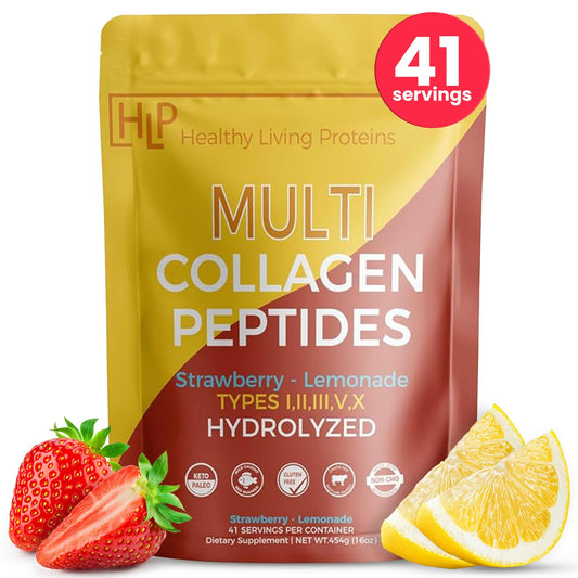 Healthy Living Proteins multi collagen hydrolyzed powder bottle for skin and joints support