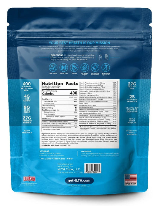 HLTH CODE Complete Meal Shake vanilla shaker demonstrates easy on-the-go nutrition.