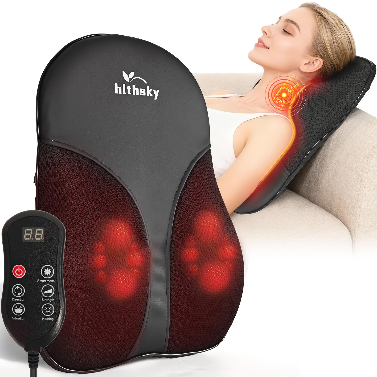 HLTHSKY back massager in a chair with heat for soothing relief.